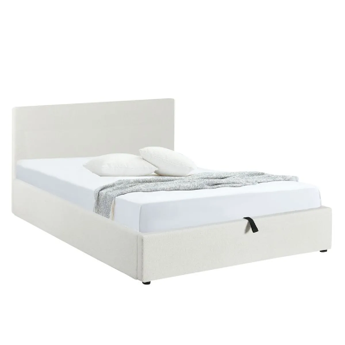 Lit coffre 140x190 cm avec sommier SYLA 2 en tissu bouclette crème