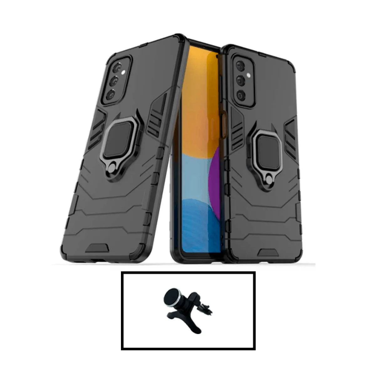 Kit Support Magnétique de Voiture Renforcé + Coque 3X1 Military Defender pour Samsung Galaxy A14 - Noir