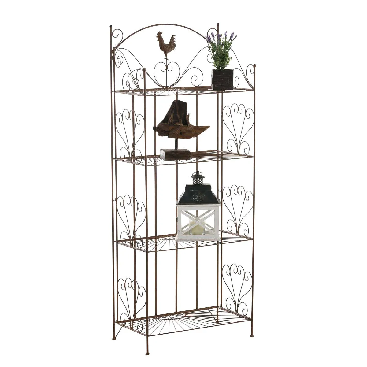 Etagère de rangement support plantes meuble pour terrasse balon salon en métal marron vieilli 10_0003983