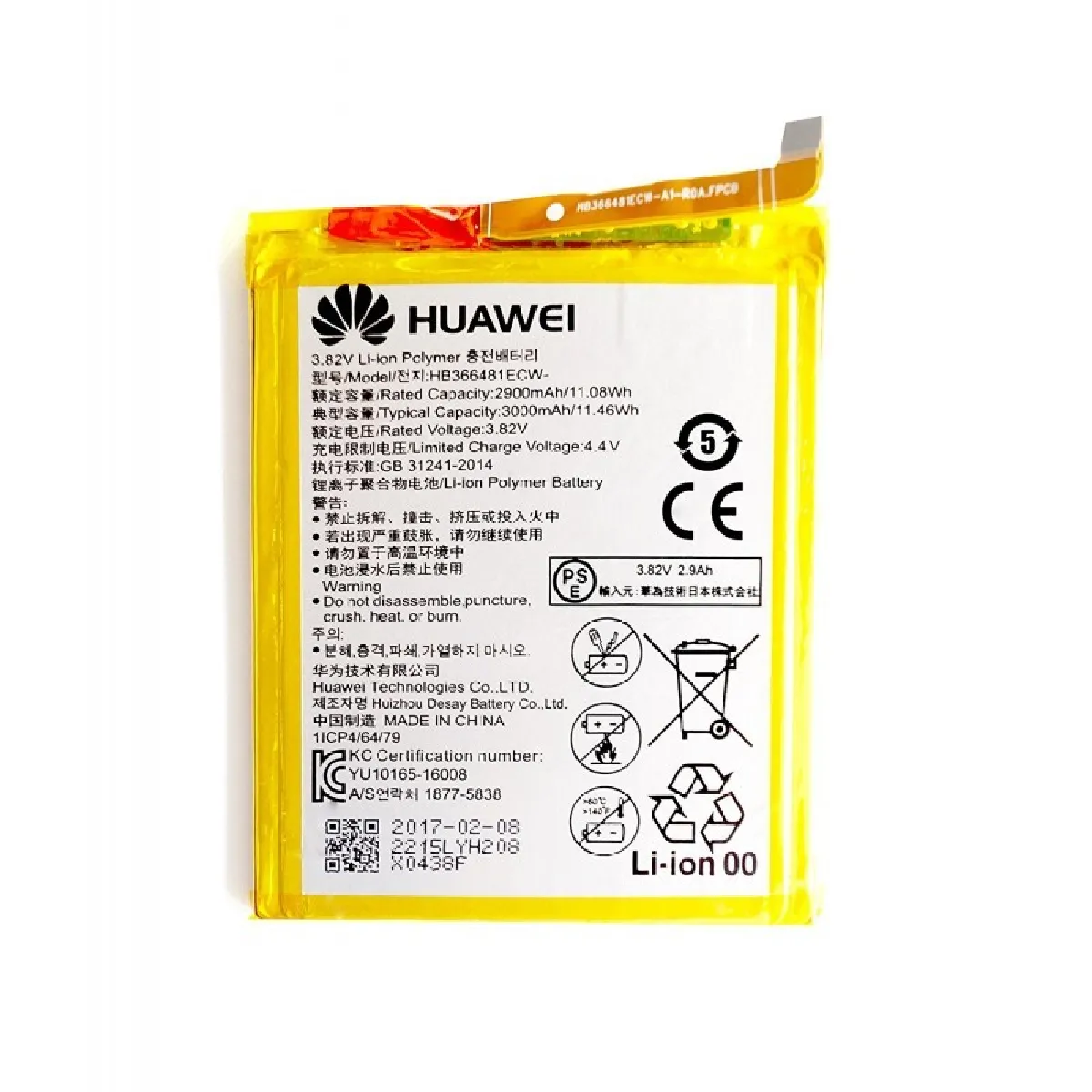 Batterie origine Huawei hb366481ecw pour P9, P8 lite 2017, p10 Lite, Honor 8, 5 C, 7 Lite