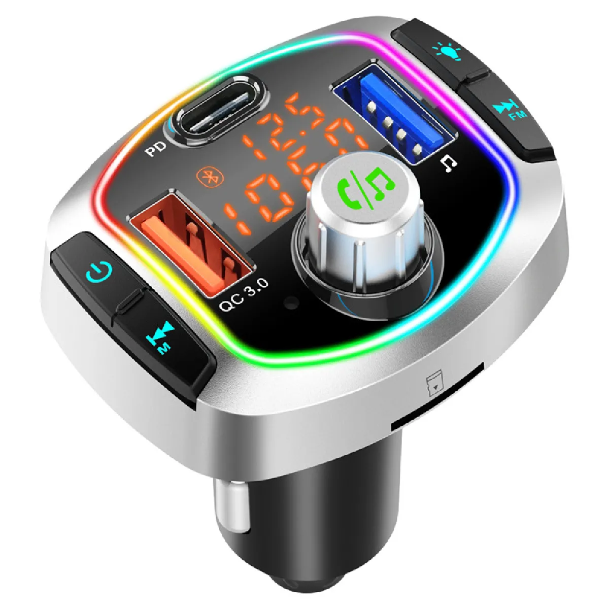 Rétroéclairage LED Bluetooth FM Transmitter Car MP3 TF/U Disk Player Hands-Free Car Kit Adaptateur Double USB QC 3.0 + PD Type C Quick Charger   FM Transmitter