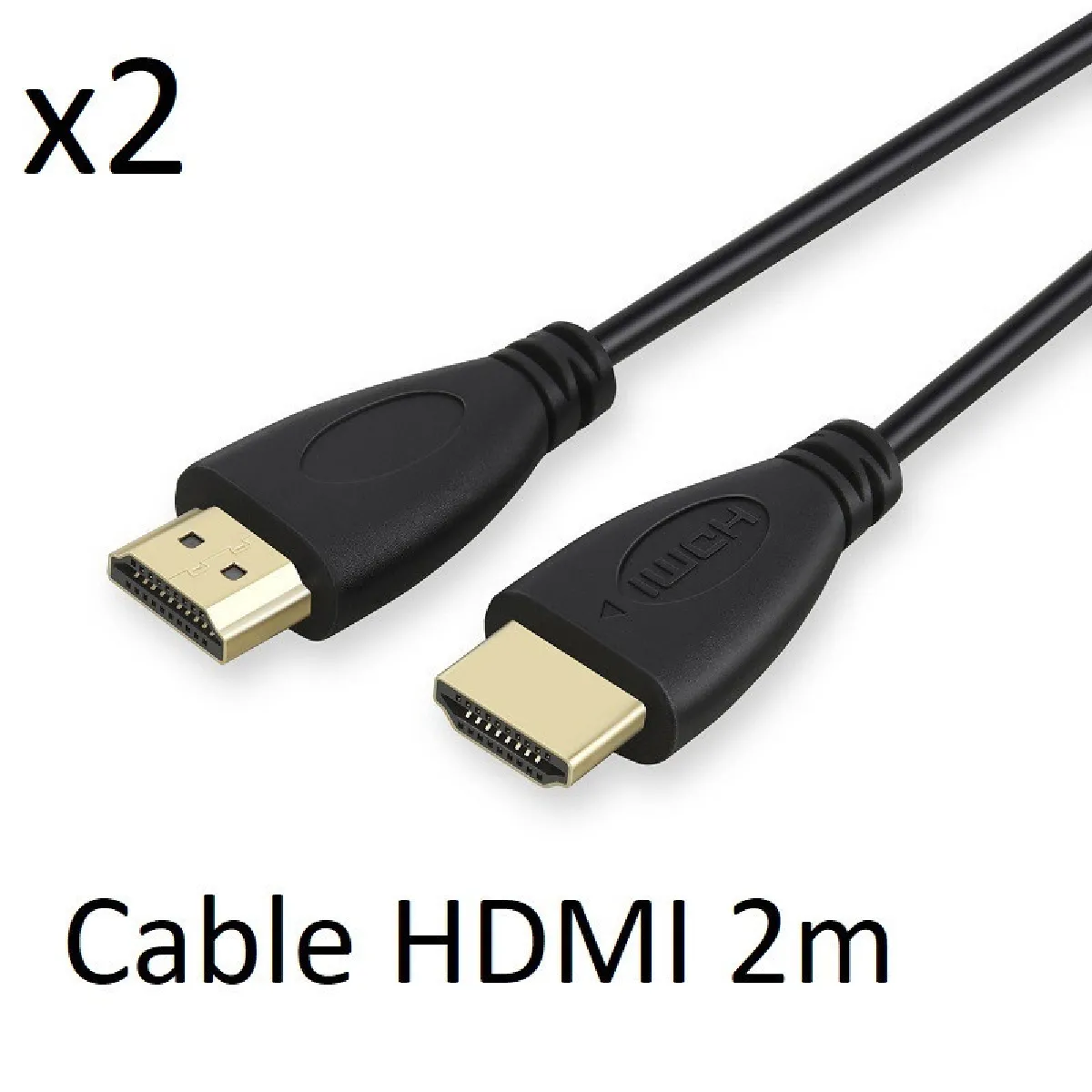 Pack de 2 Cables HDMI Male 2m pour WII U Console Gold 3D FULL HD 4K Television Ecran 1080p (NOIR)