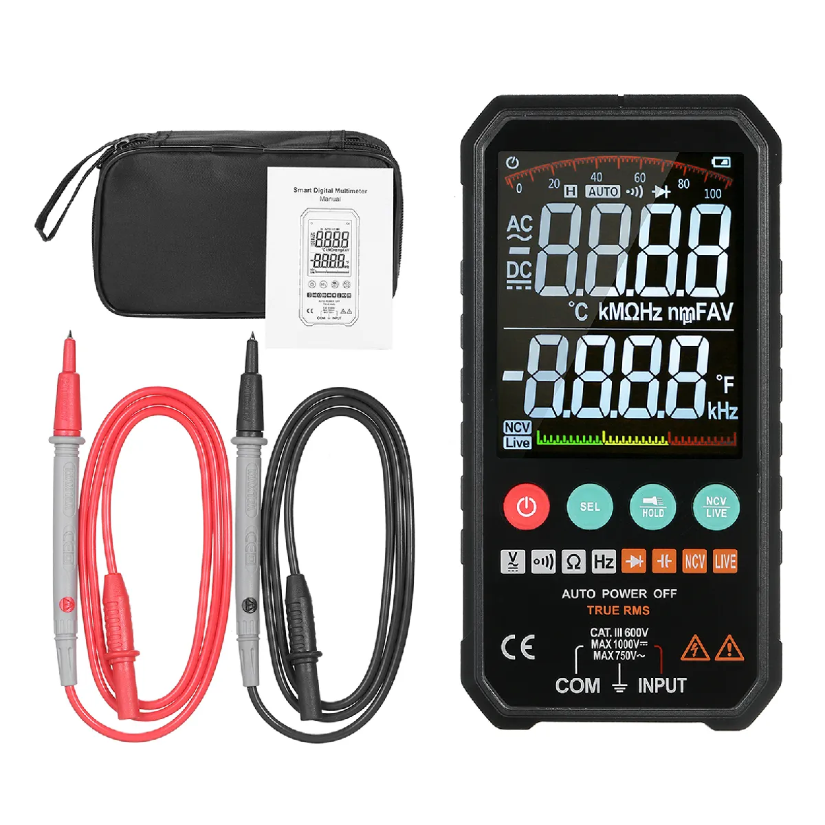 6000counts Digital Multimeter Ture RMS AC DC NCV Transistor Condensateur FY107B