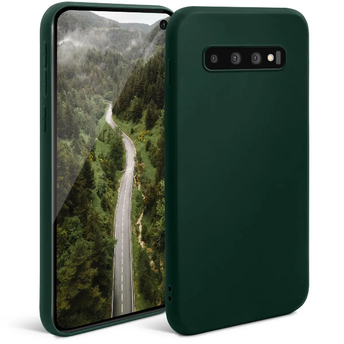 Moozy Minimalist Series Coque en silicone pour Samsung S10, Vert nuit – Finition mate fine et souple en TPU