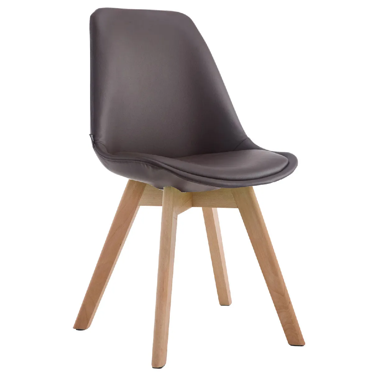 Chaise de salle à manger x1 style scandinave en PVC marron support 4 pieds en bois couleur clair 10_0003742