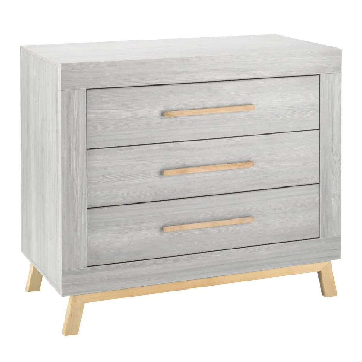 Commode avec plan à langer 3 tiroirs bois gris et pieds hêtre Miami L 109 x H 101 x P 72 cm