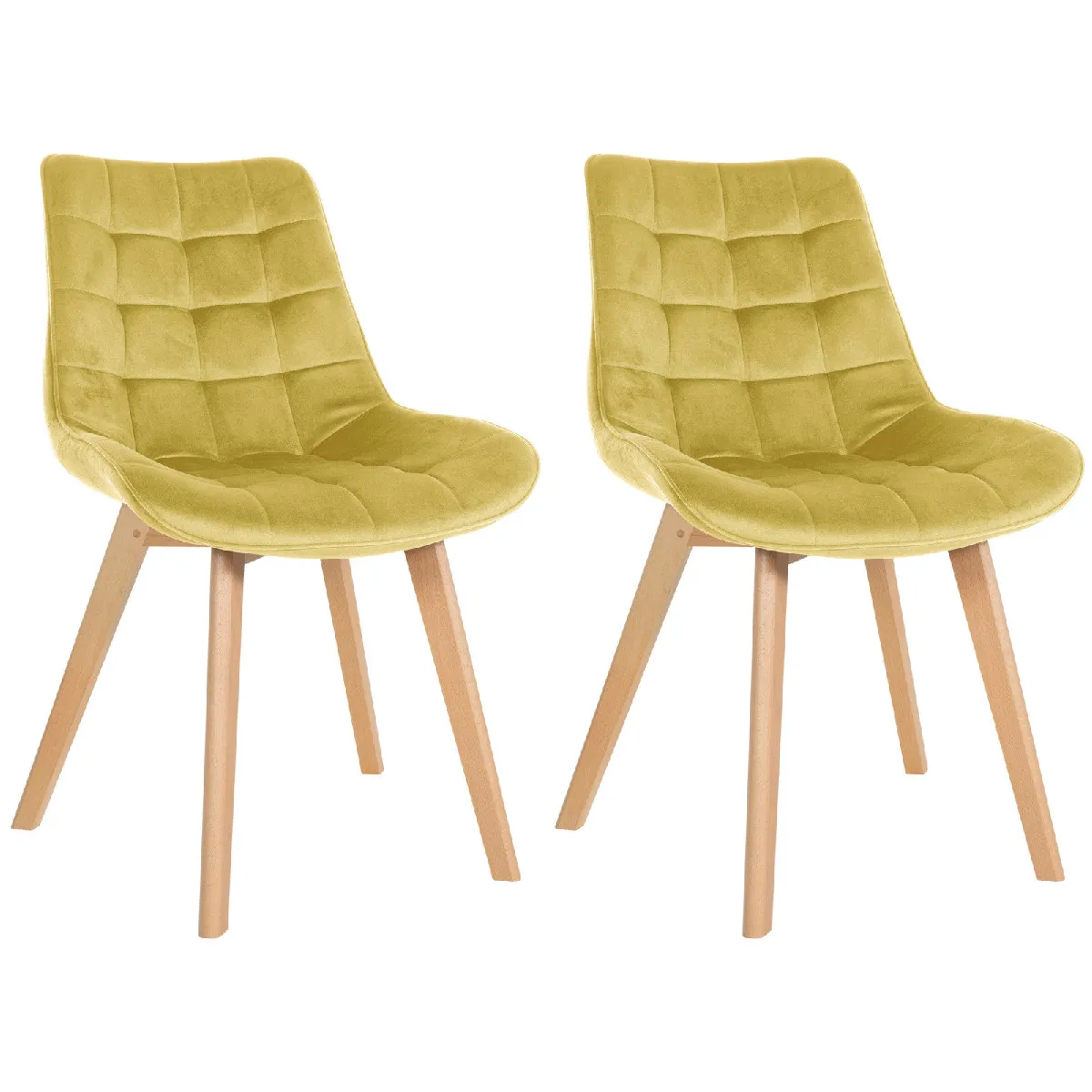 Lot de 2 chaises de salle à manger design scandinave coutures carrées en velours jaune pieds en bois clair 10_0001680