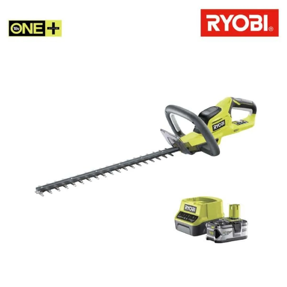 Pack RYOBI taille haie 18V OnePlus Lithium OHT1845 - 1 batterie 18V OnePlus 4Ah LithiumPlus - 1 chargeur rapide 2.0 Ah Lithium-ion RC18120-140