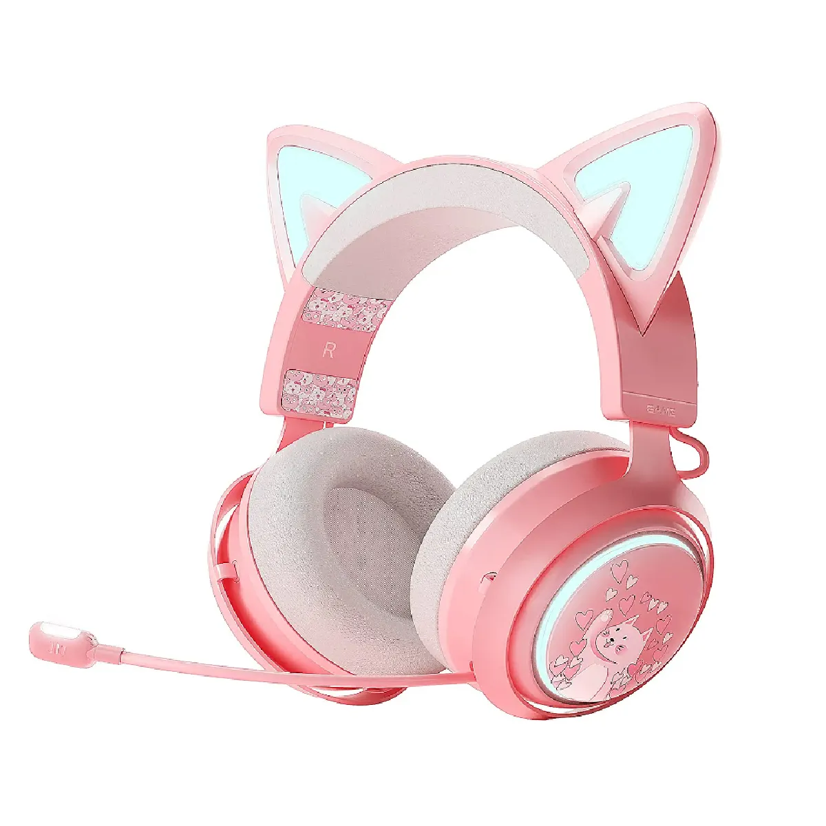 Casque d'écoute de chat, casque de jeu sans fil Bluetooth/2,4 GHz avec lumières RVB, son surround 7.1 pour PS5, PS4, ordinateur portable, PC, rose