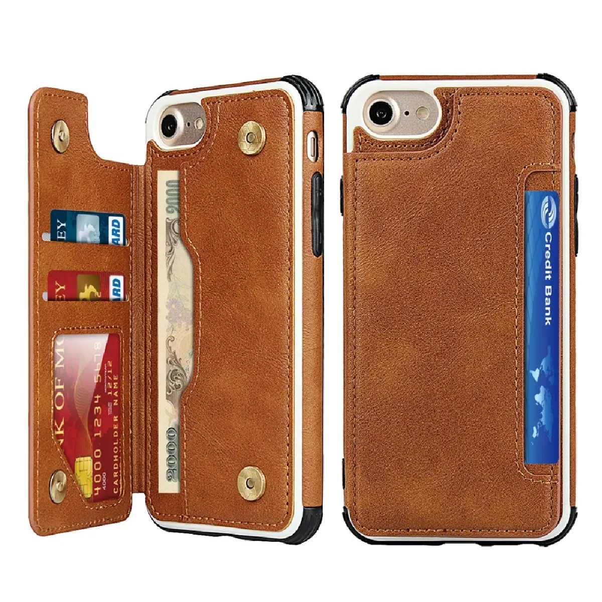 Coque en TPU + PU avec fentes pour cartes marron pour votre Apple iPhone 6/7/8 4.7 pouces