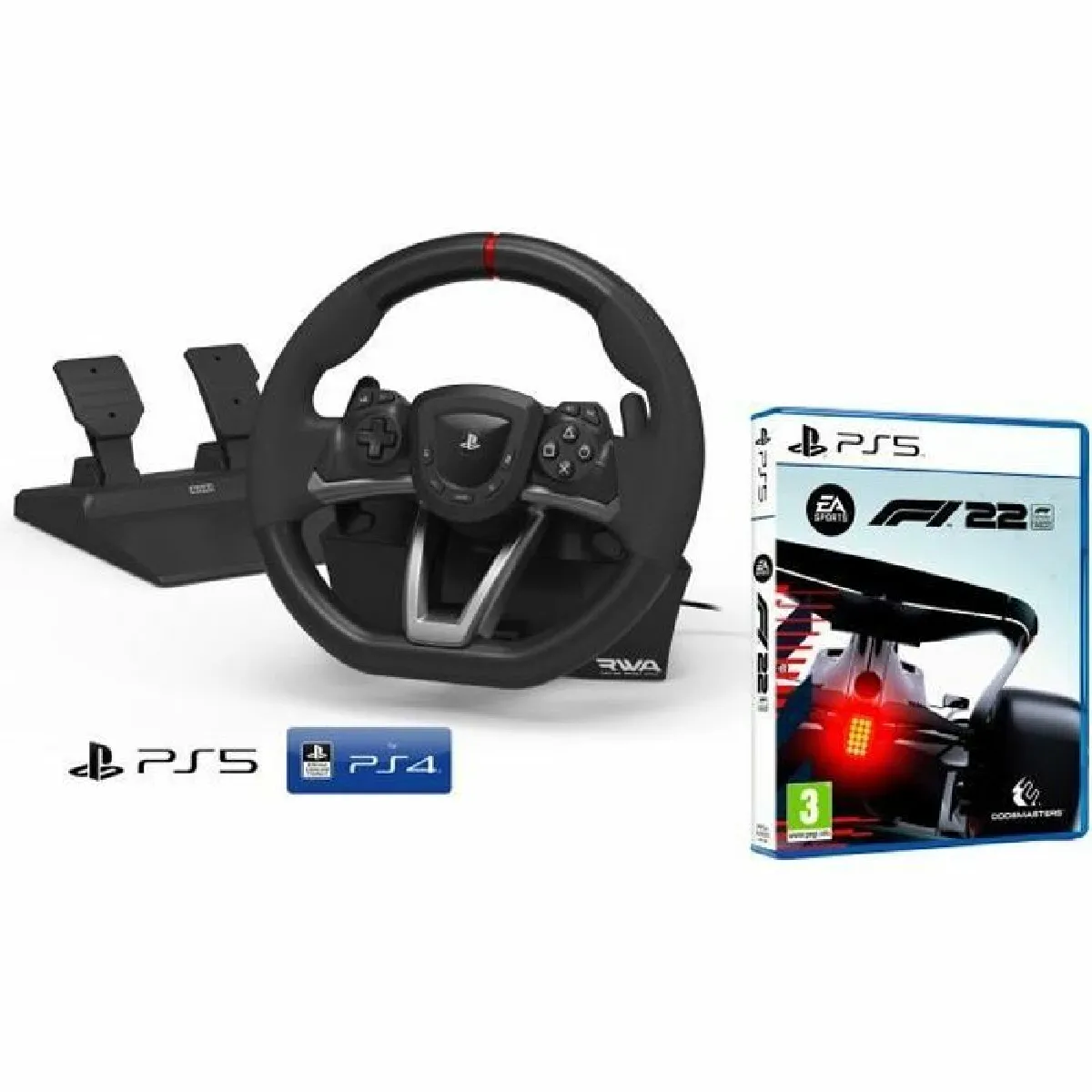 Volant PS5 et pédales Sony Playstation 5 sous licence PS4/PS5/PC [Nouveau modèle compatible avec PS5] + F1 2022 Formule 1 2022 [PS5]