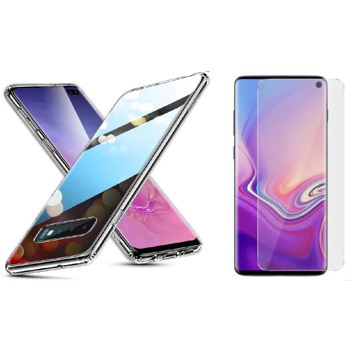 Coque Silicone Haute Resistance + Verre Trempe Protection Ecran Pour SAMSUNG S10 PLUS Little Boutik®