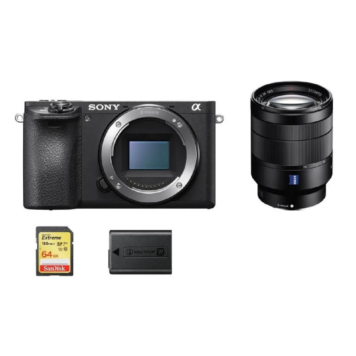 SONY A6500 Black + SEL 24-70MM F4 ZA OSS + 64GB SD card + NP-FW50 Battery