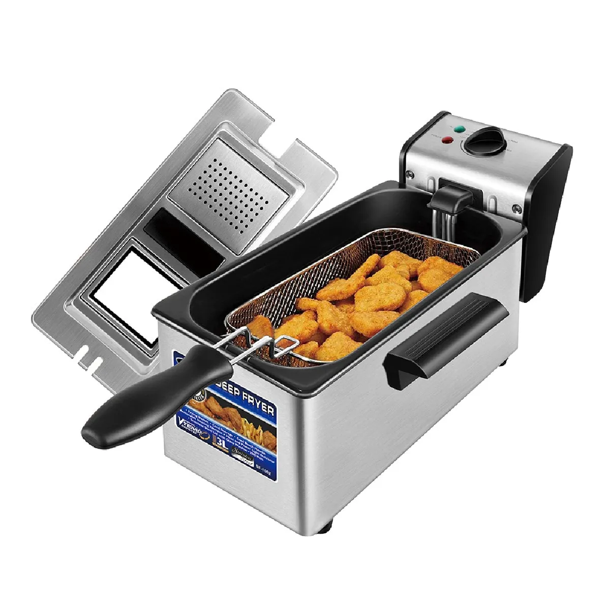 1 poêle à friteuse électrique, friteuse française, four, fondue, poulet rôti, thermostat réglable, cuisine.(blanche)