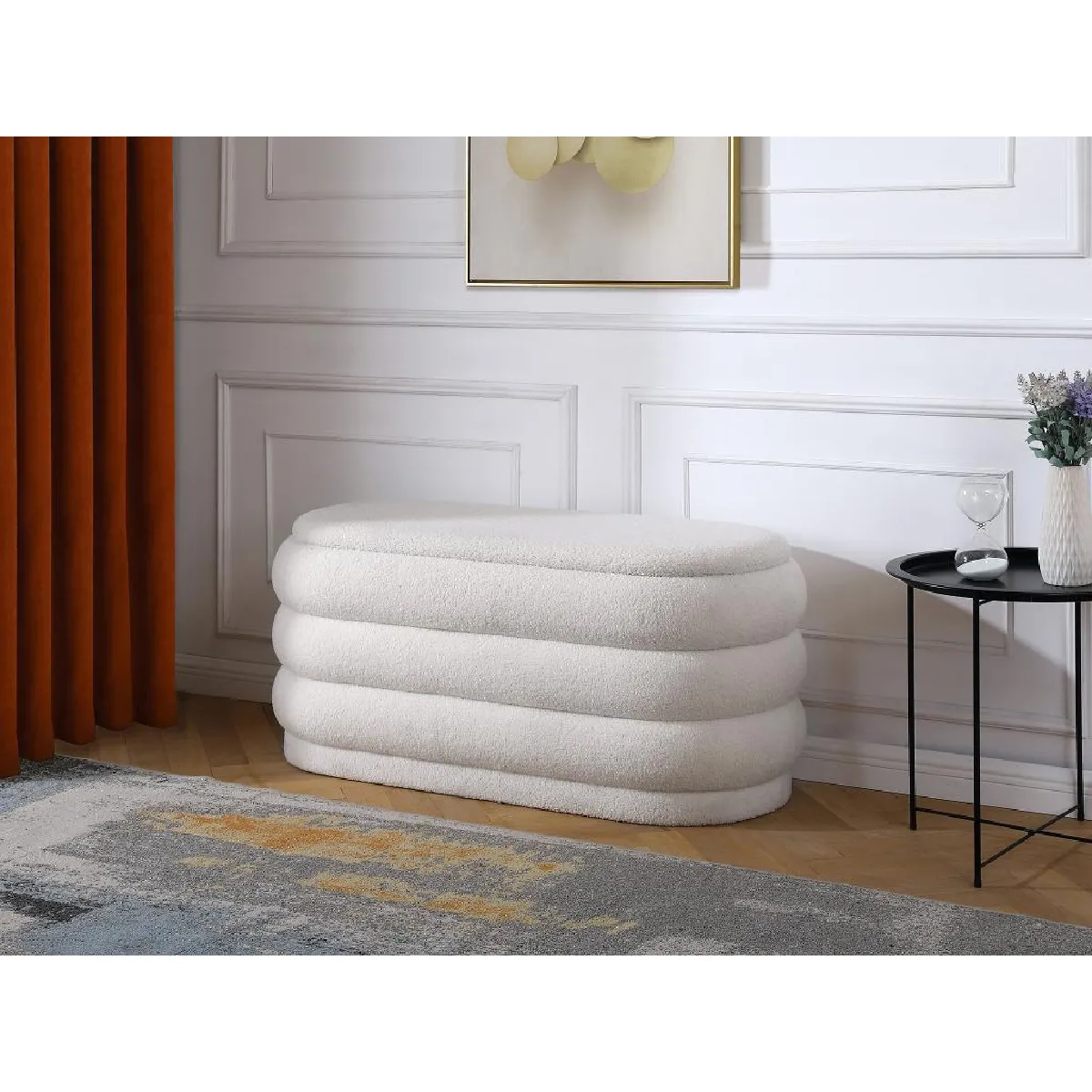 Banc coffre - Tissu bouclette - Blanc - ECAMBI