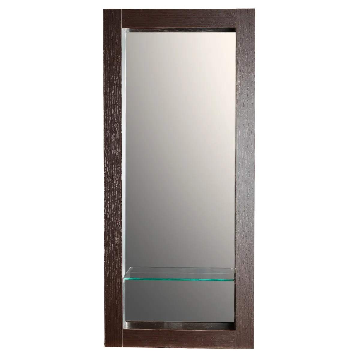 Miroir de salle de bain 90x40 cm en bois couleur wengé avec étagère fixation murale CEDAM