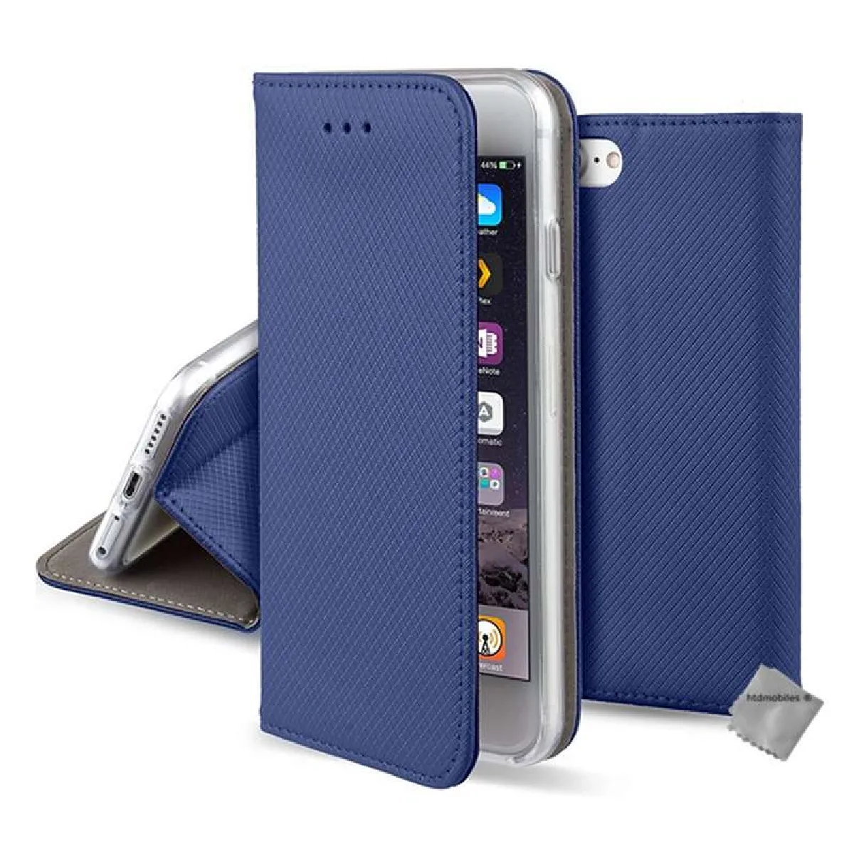 Housse etui portefeuille avec coque intérieure en silicone pour Apple iPhone SE (2020) + film ecran - BLEU MAGNET