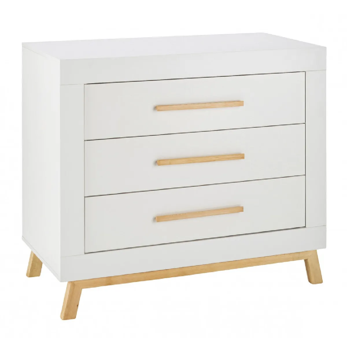 Commode avec plan à langer 3 tiroirs bois blanc et pieds hêtre Miami L 109 x H 101 x P 72 cm