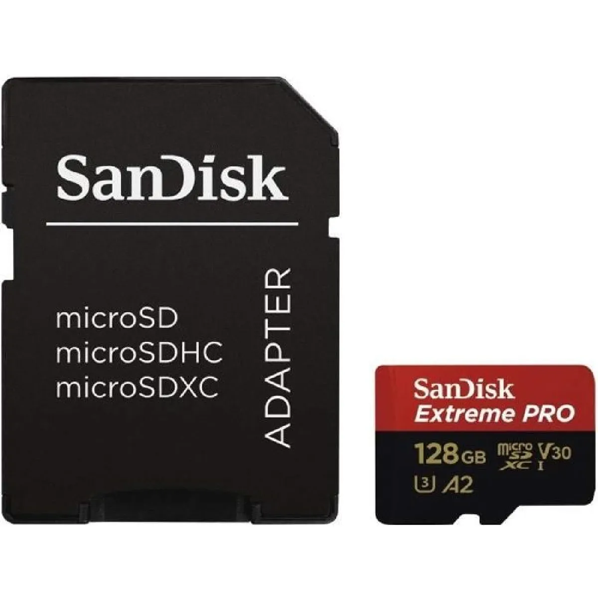 Carte Mémoire microSDXC SanDisk Extreme PRO 128 Go + Adaptateur SD avec Performances Applicatives A2 Jusqu'à 170 Mo/s, Classe 10,