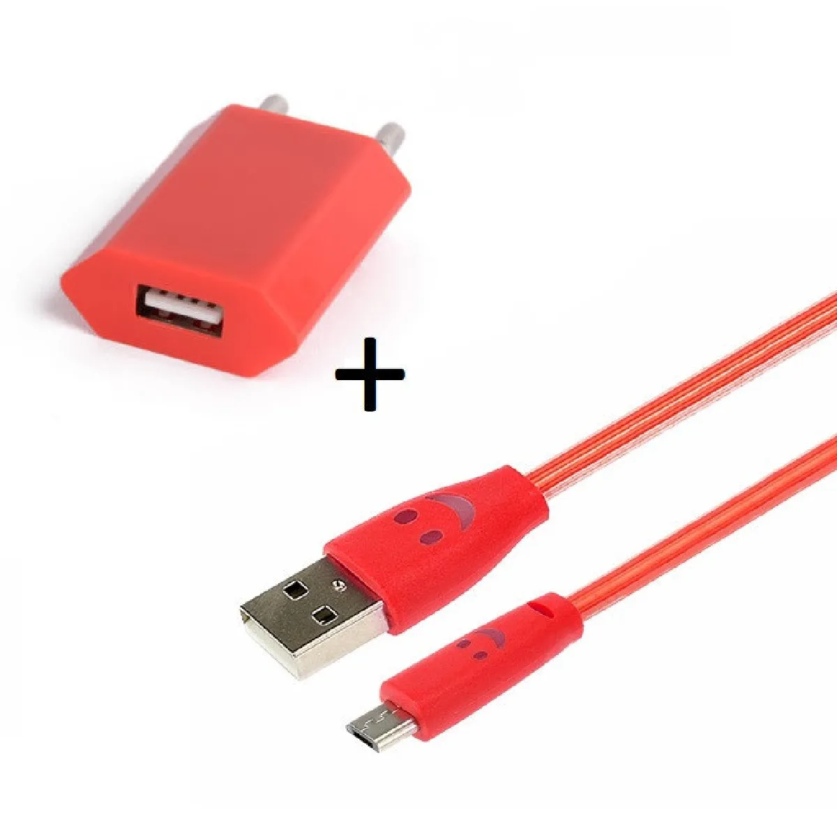 Pack Chargeur pour Manette Xbox One Smartphone Micro USB (Cable Smiley LED + Prise Secteur USB) Android Connecteur (ROUGE)