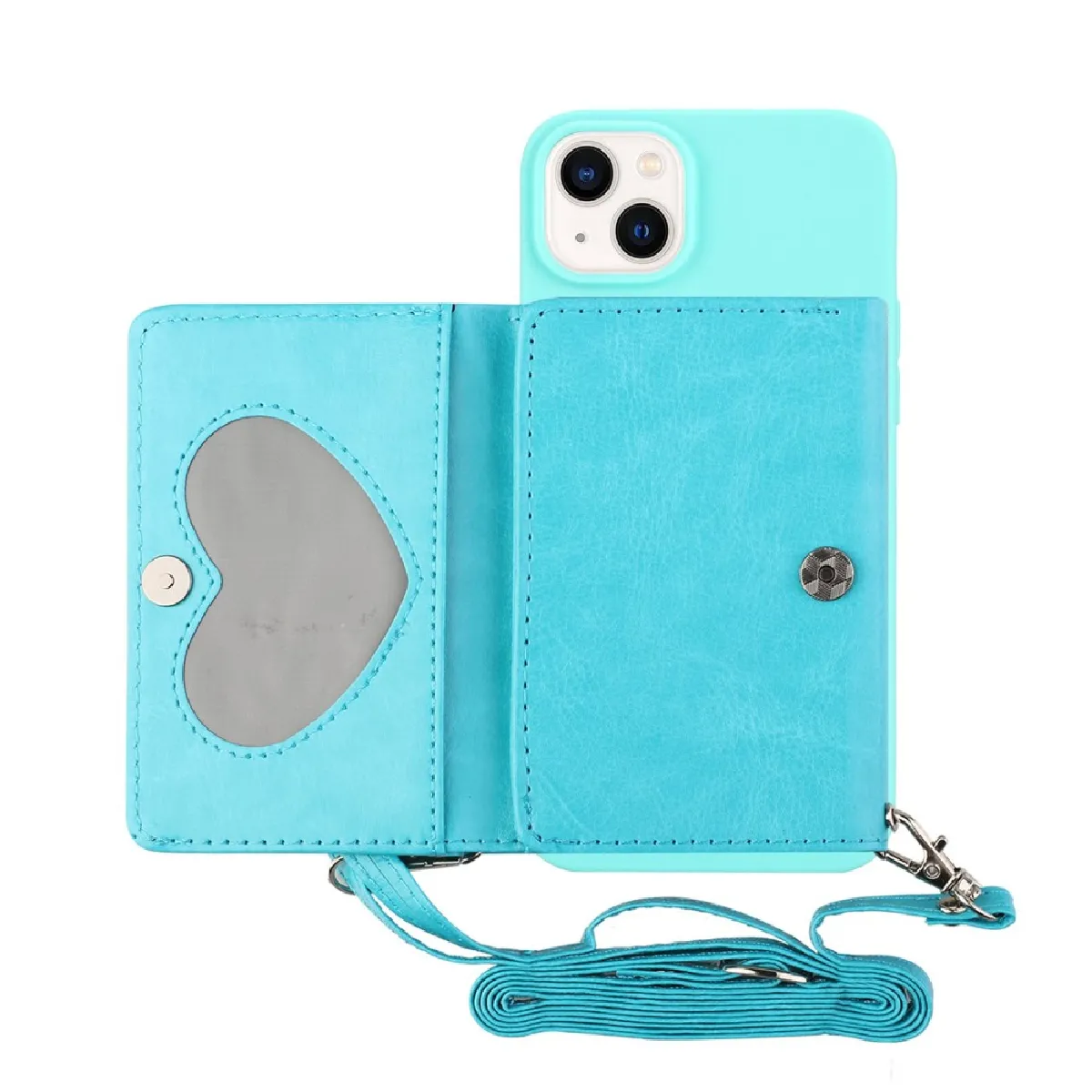 Etui en PU + TPU anti-rayures avec béquille et bandoulière pour votre iPhone 14 - bleu clair