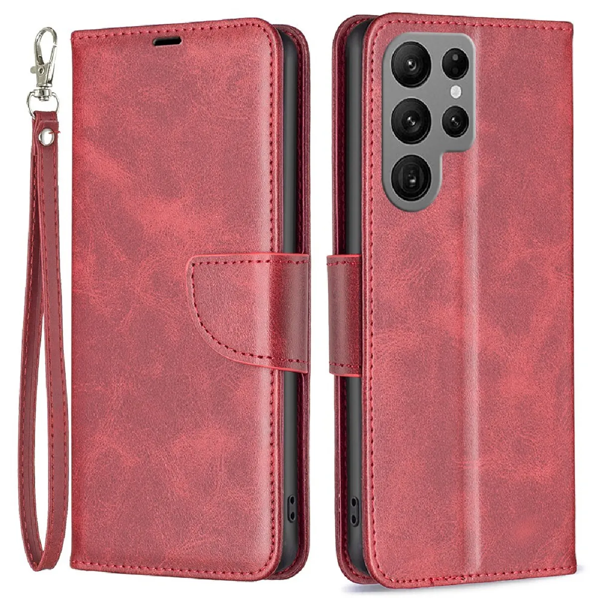 Etui en PU fermoir magnétique, anti-chute avec support pour votre Samsung Galaxy S23 Ultra - rouge