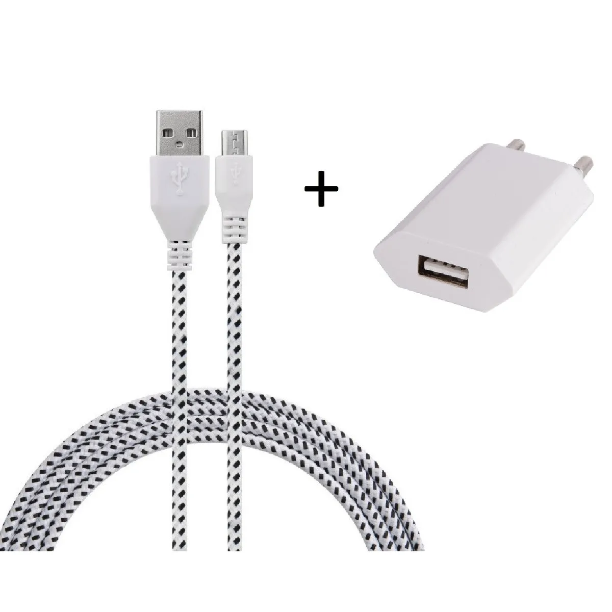 Pack Chargeur pour HUAWEI MediaPad M3 Smartphone Micro-USB (Cable Tresse 3m Chargeur + Prise Secteur USB) Murale Android Univers (BLANC)