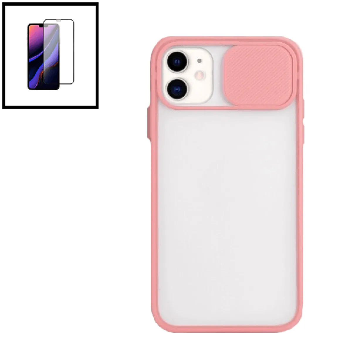 Kit Coque avec fenetre Anti-Choc mat + Film de Verre Trempé 5D à Couverture Complète pour iPhone SE 2020 - rose