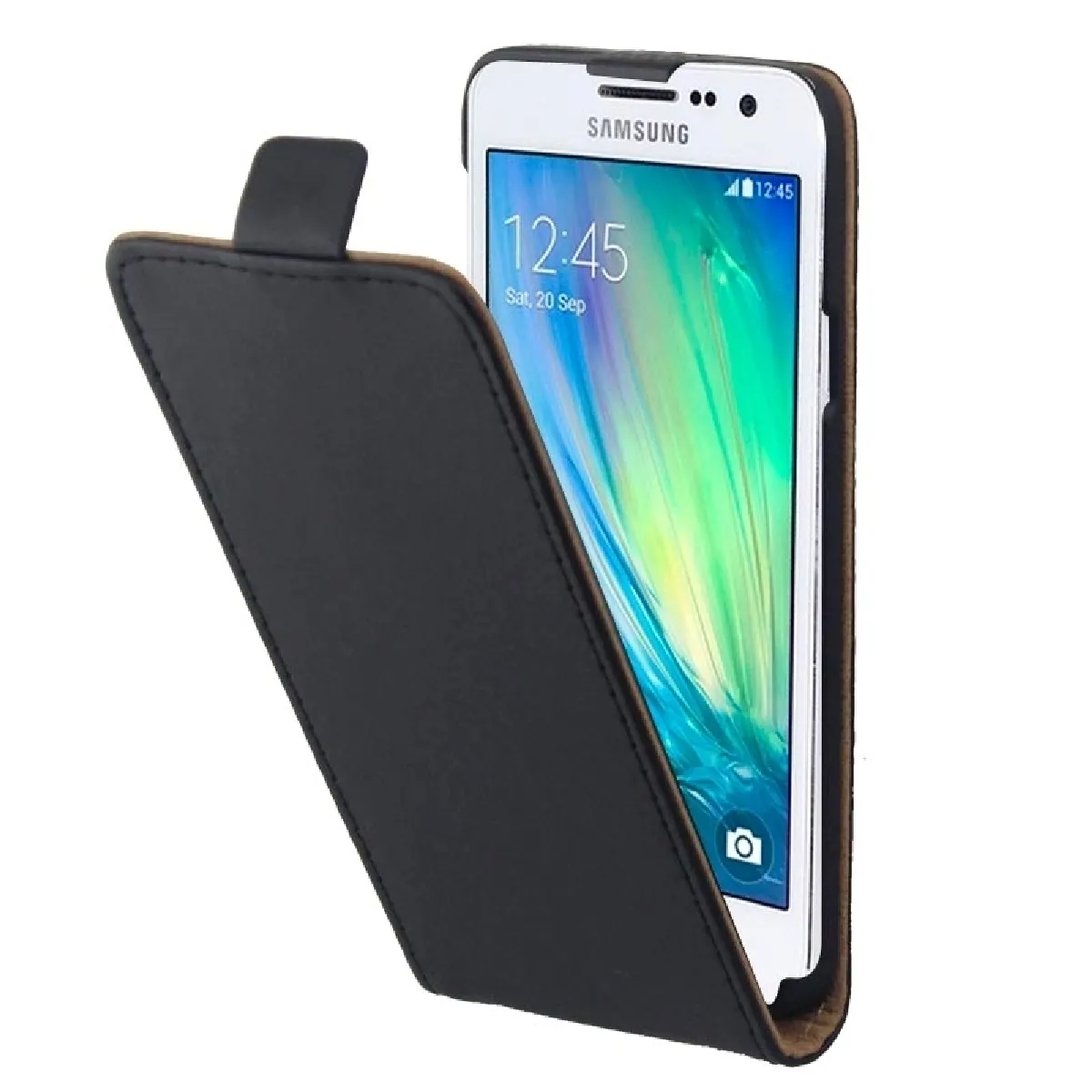 Housse Étui noir pour Samsung Galaxy A3 / A300 en cuir à bouton magnétique vertical Flip