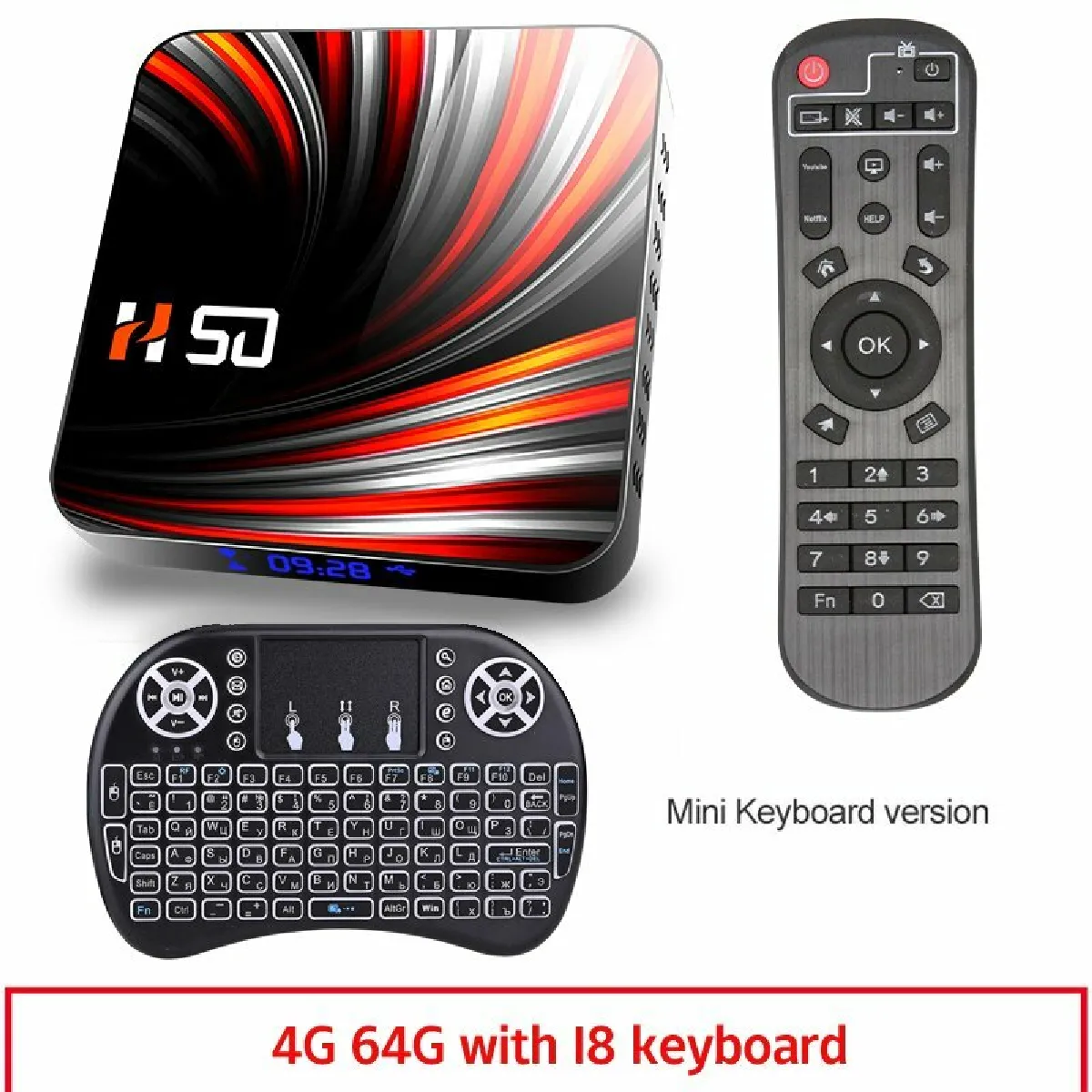 Pour Android Tv Box Android 10.0 4K 4Gb 32Gb 64Gb Lecteur Multimédia 3D Vidéo Smart Tv Box 4 64G_Us Plug Clavier I8