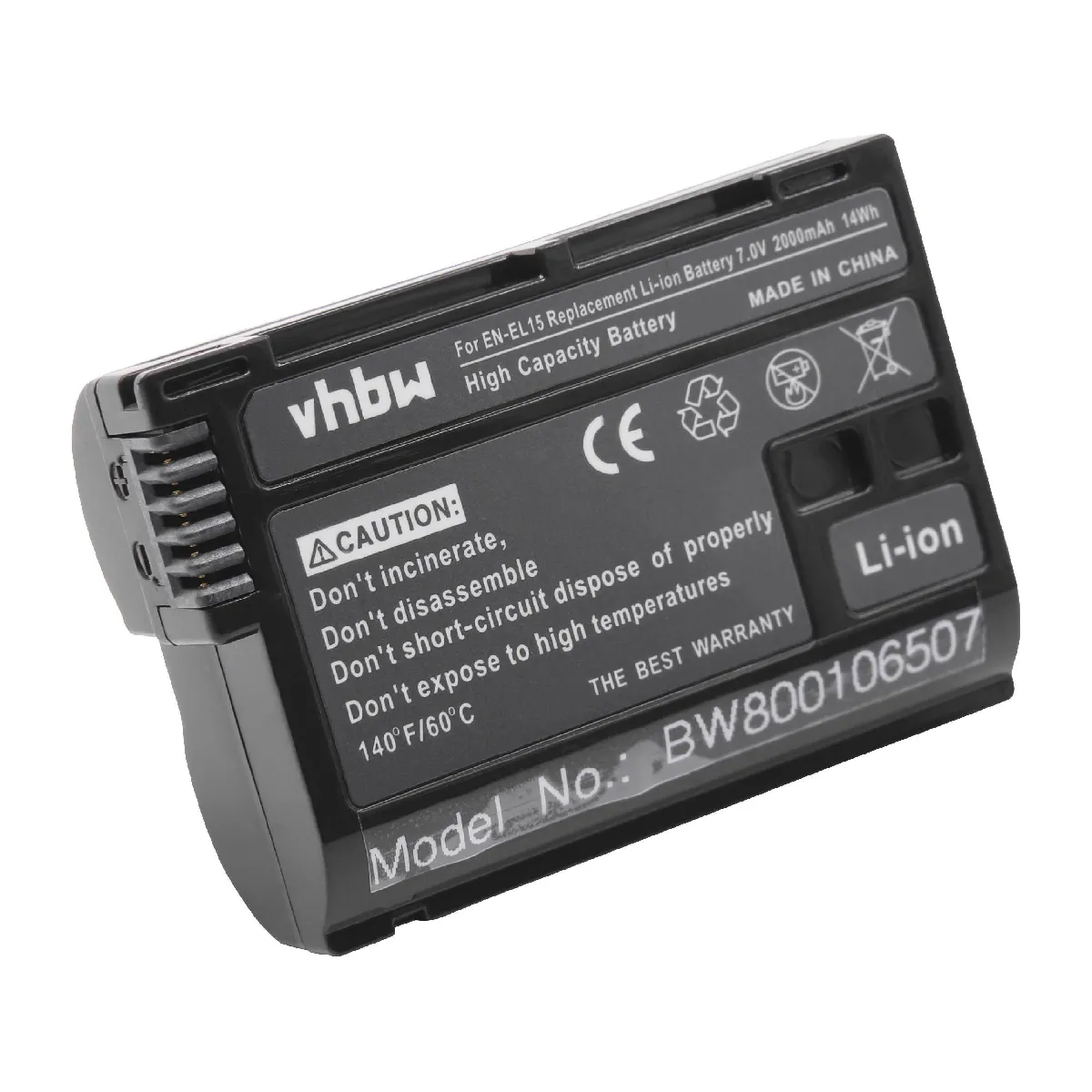 vhbw Batterie compatible avec Nikon D500, D600, D610, D7000, D7100, D7200, D750 appareil photo numérique DSLR (2000mAh, 7V, Li-Ion) avec puce