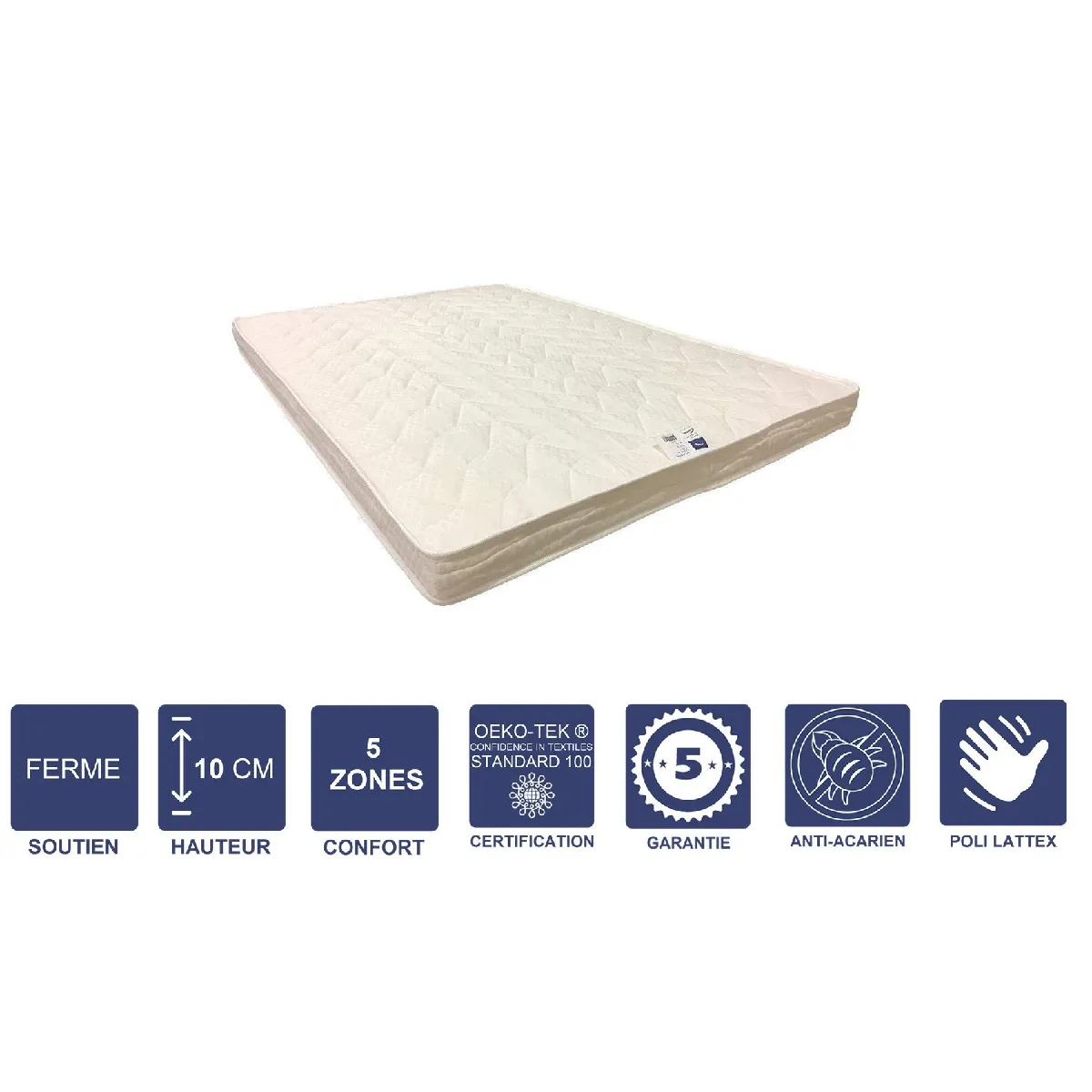 Matelas Ferme + Alèse 140x190 x 10 cm + Oreiller Visco - 5 zones de Confort - Ame Mousse Poli Lattex Haute Résilience - Hypoallergénique