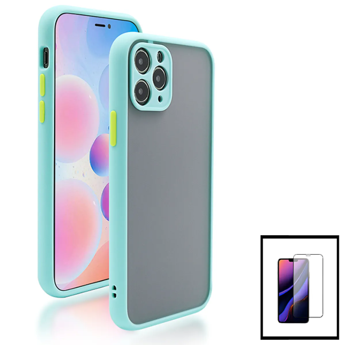 Kit Coque Antichoc Avec Caméra Protection + Film 5D Full Cover pour iPhone 13 Pro - Bleu Clair