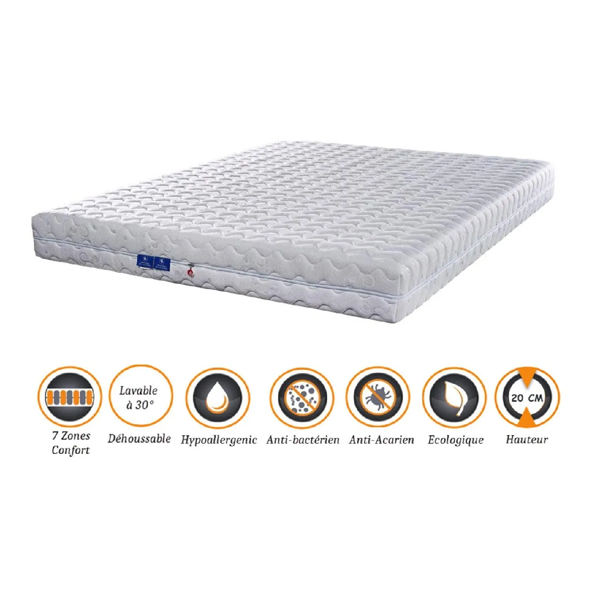 Matelas 160x200 x 20 cm Souple + Oreiller Visco + Alèse - Spécial Sommier Electrique - Déhoussable Housse Lavable - 7 Zones de Confort - Ame Poli Lattex 33 Kg/m3 - Hypoallergénique