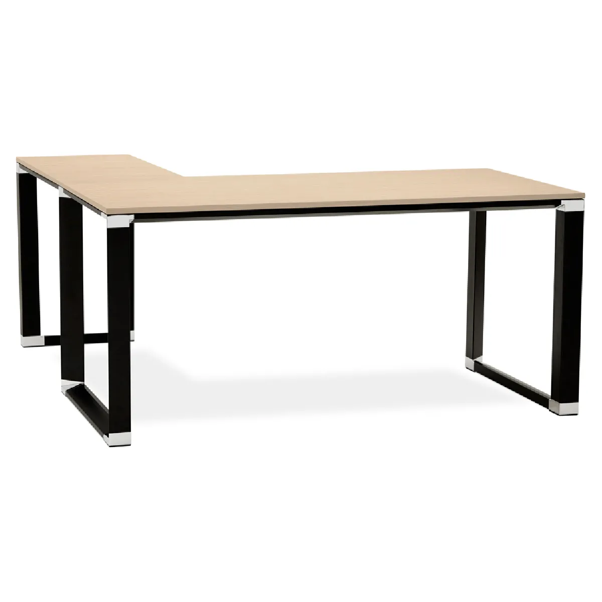 Bureau d'angle design 'XLINE' en bois finition naturelle et métal noir (angle au choix) - 160 cm