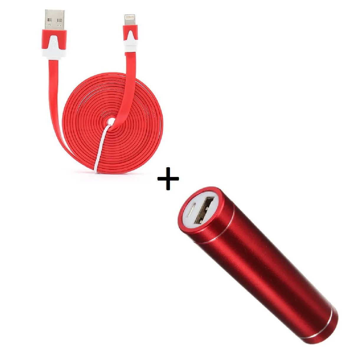 Pack Batterie pour Airpods Lightning (Cable Noodle 3m + Batterie Chargeur Externe) APPLE Power Bank 2600mAh (ROUGE)