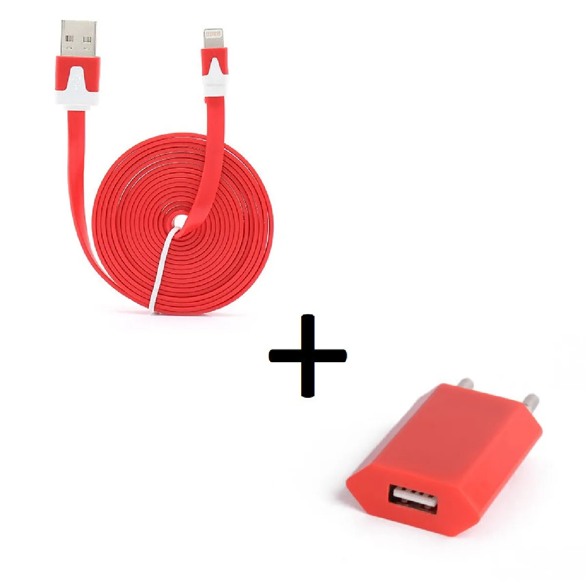 Pack Chargeur pour Airpods Lightning (Cable Noodle 3m + Prise Secteur Couleur USB) APPLE IOS