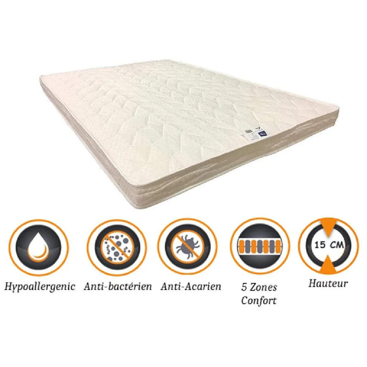 Matelas Ferme 140x190 x 15 cm - 5 zones de Confort - Ame Mousse Poli Lattex Haute Résilience - Hypoallergénique