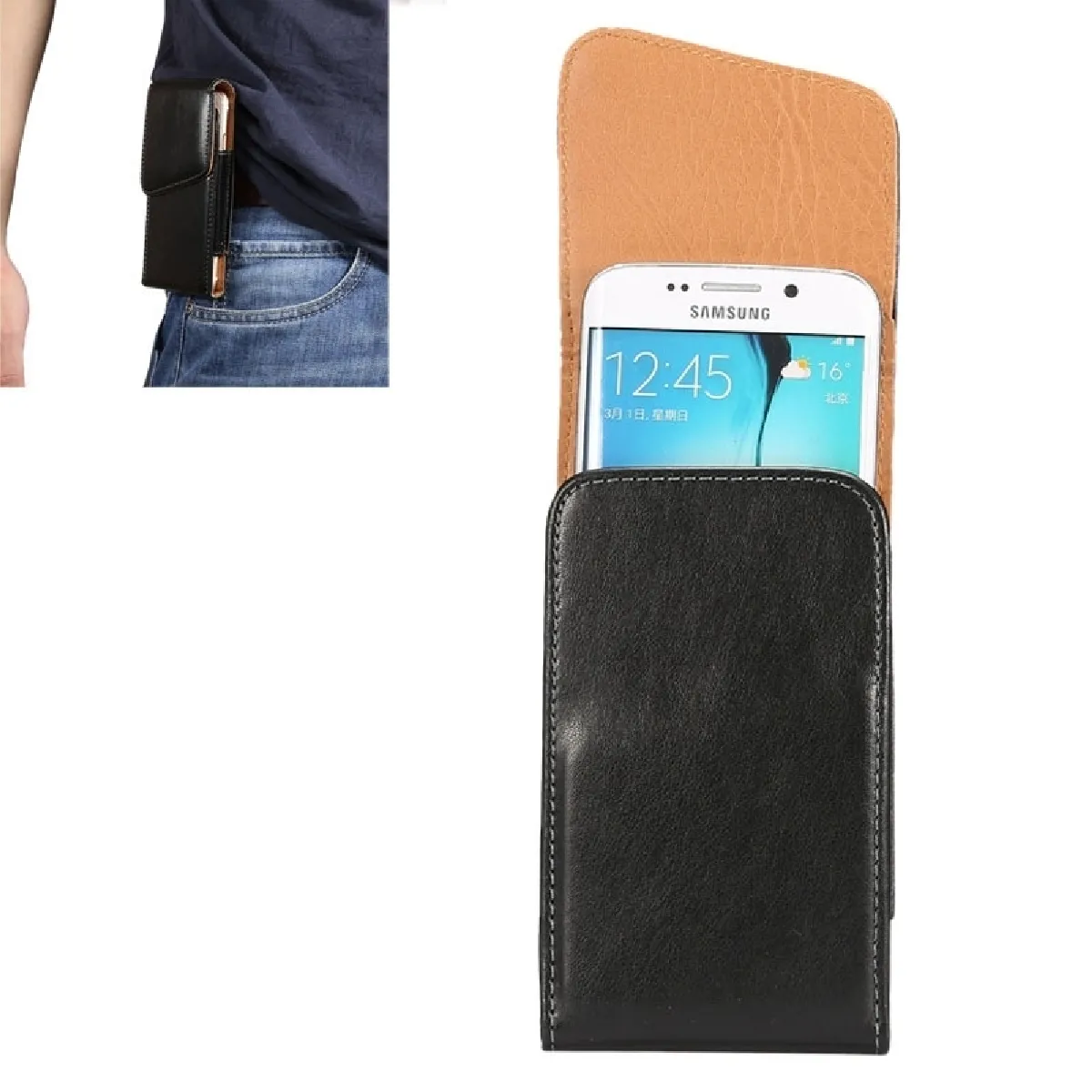 Housse Étui pour iPhone X et Samsung Galaxy S7 / S6 / G920 S5 / G900 S4 / i9500 Grand DUOS / I9082 5,2 pouces Universal Leather Lambskin Texture sac à bandoulière vertical / de taille avec attelle arrière rotative