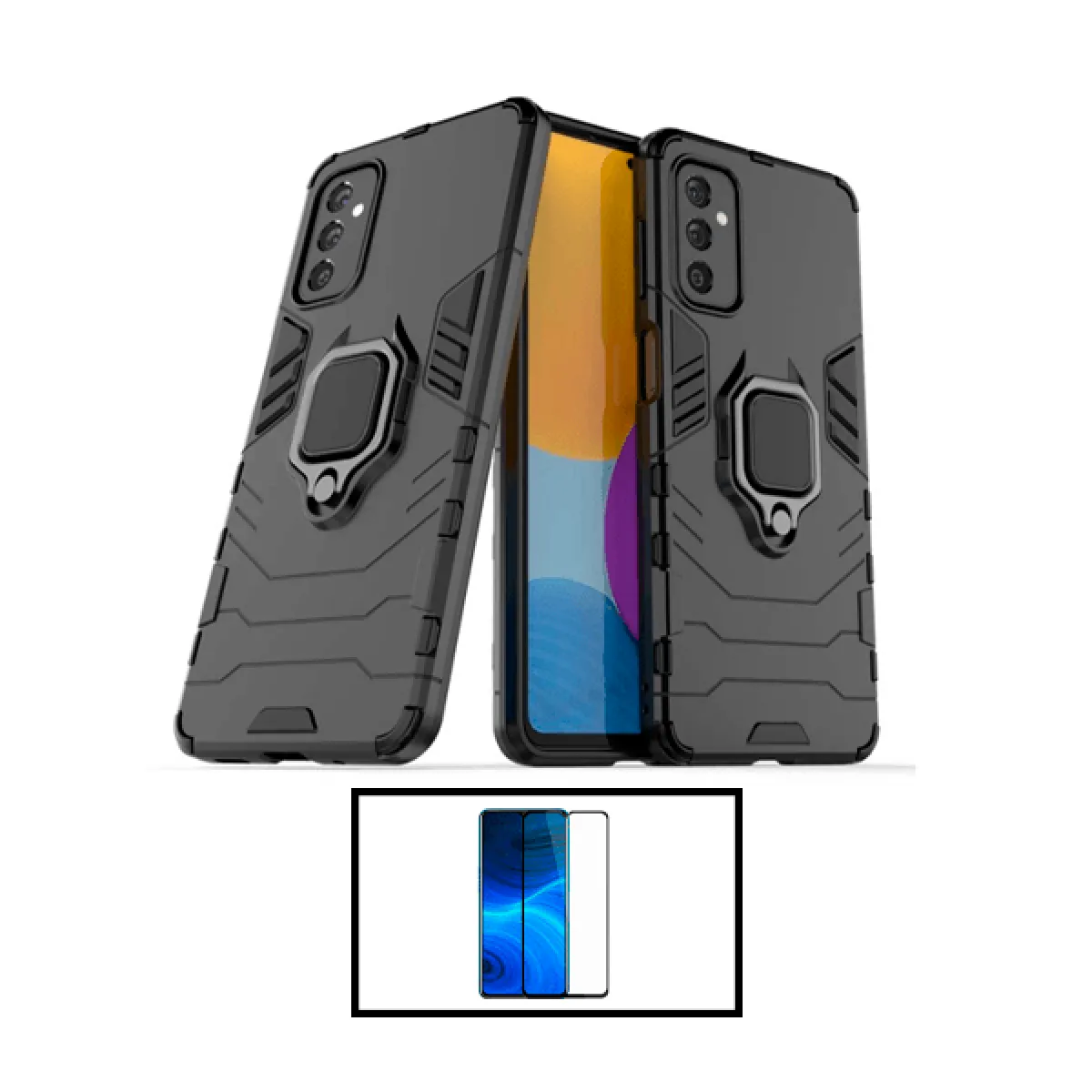 Kit Film Verre Trempé 5D Full Cover + Coque 3X1 Military Defender pour Samsung Galaxy A14 - Noir