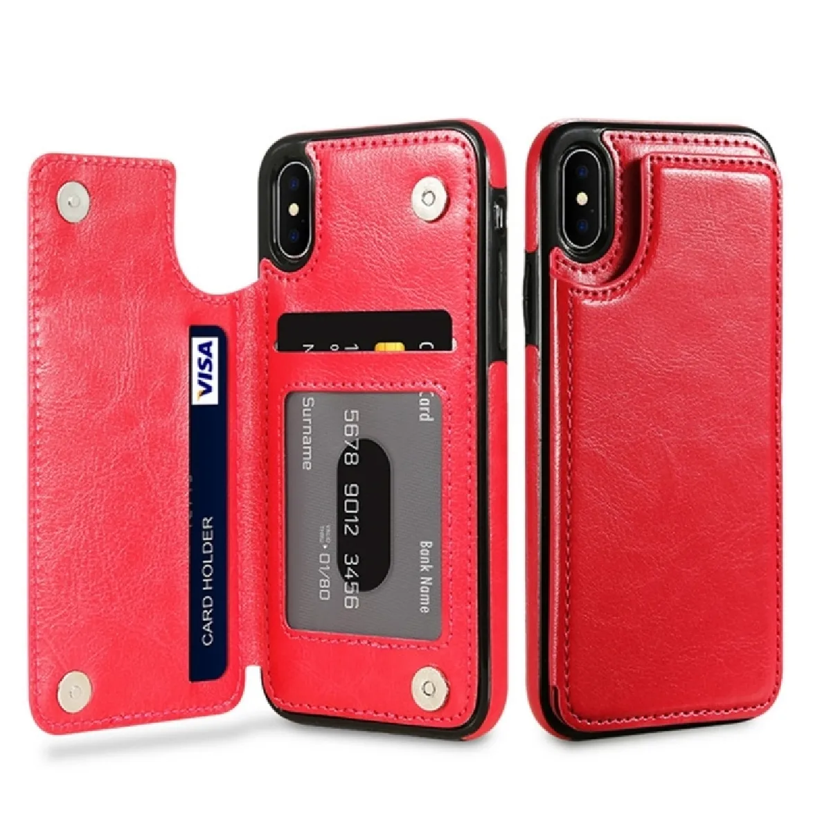 Coque rouge pour iPhone X Crazy Horse Texture horizontale Flip en cuir véritable étui de protection avec fentes cartes et titulaire