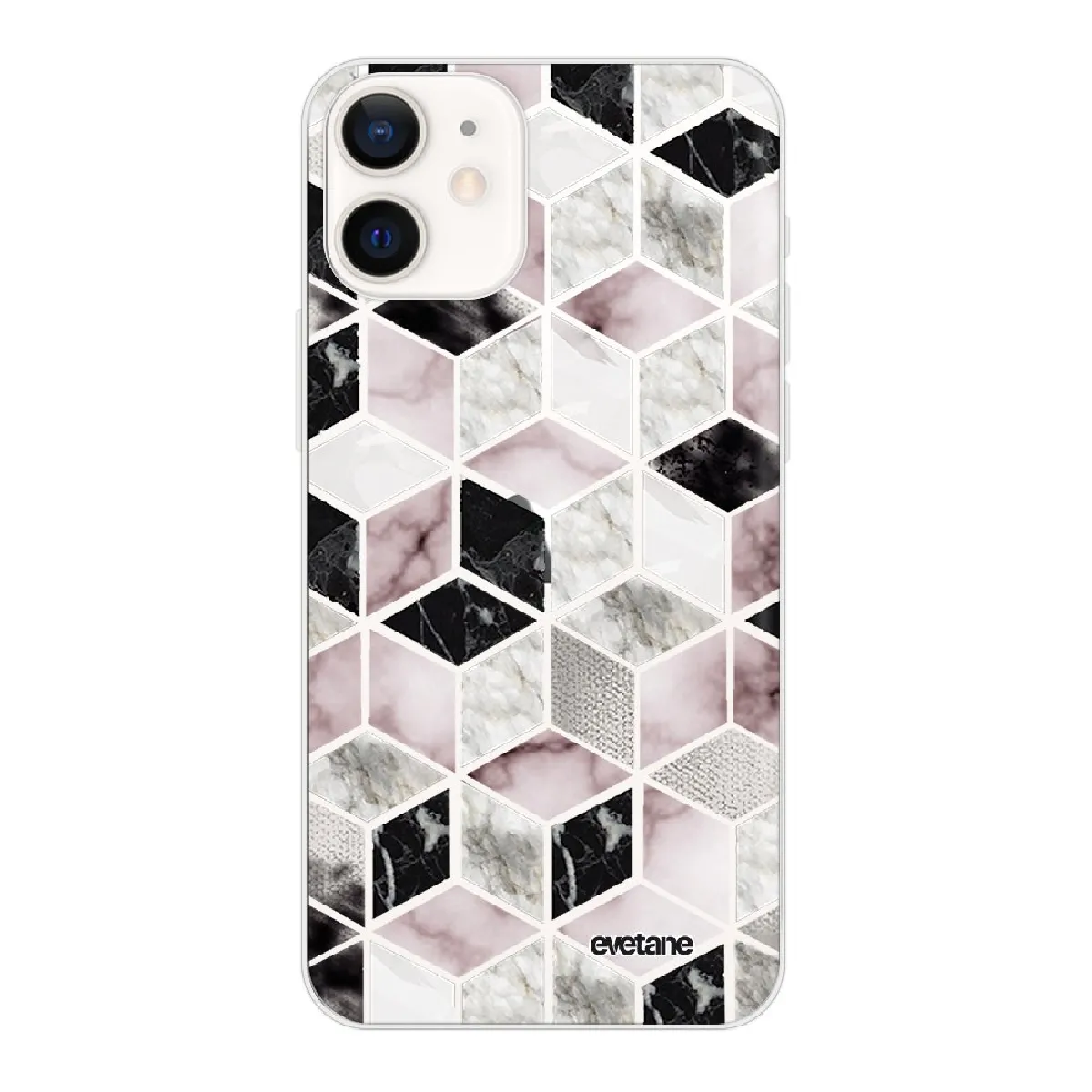 Coque iPhone 12 mini souple transparente Cubes Géométriques Motif Ecriture Tendance Evetane