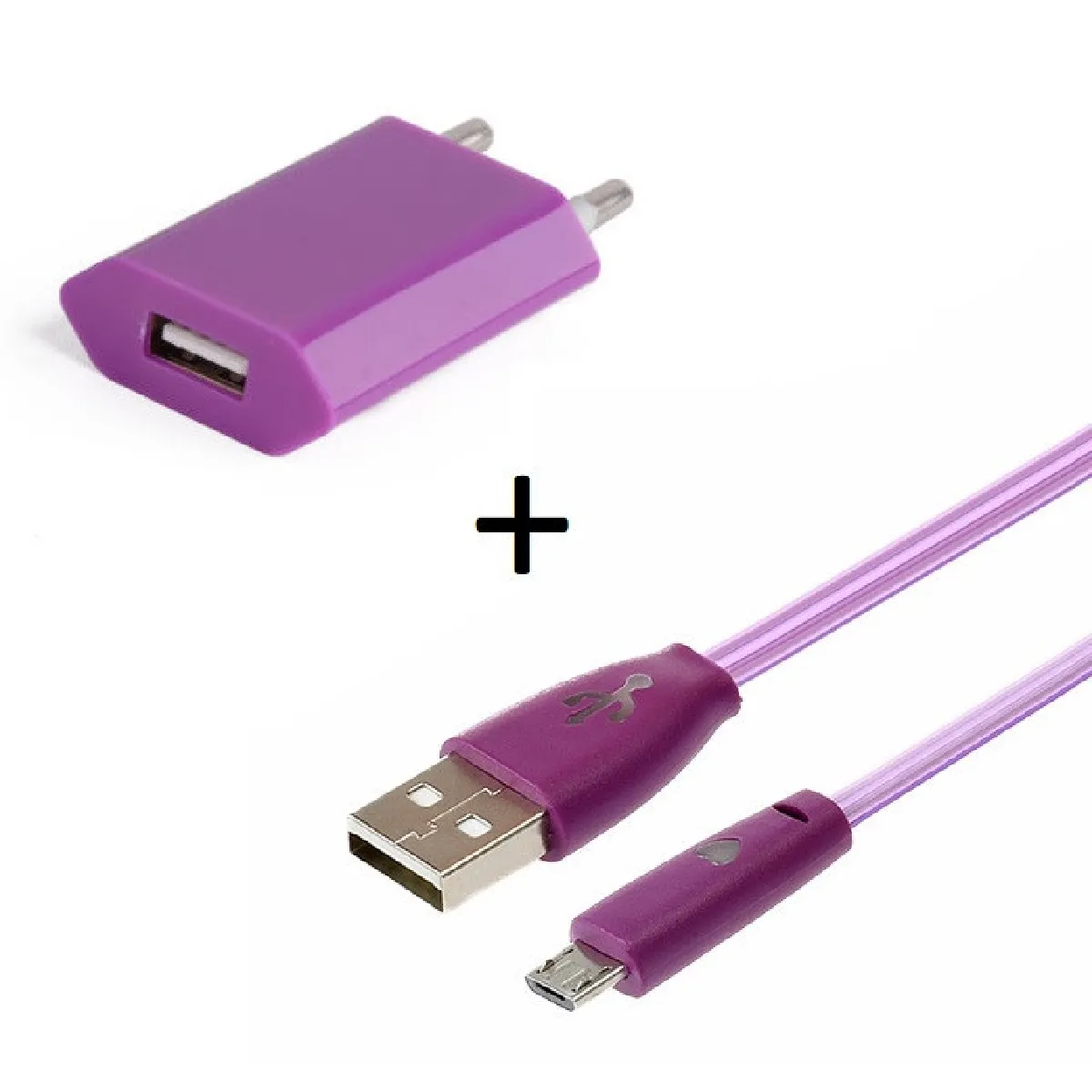 Pack Chargeur pour Manette Xbox One Smartphone Micro USB (Cable Smiley LED + Prise Secteur USB) Android Connecteur (VIOLET)