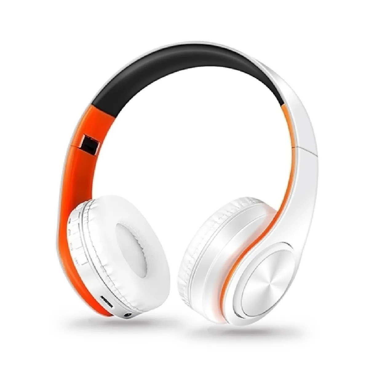 Casque sans fil Bluetooth Écouteur Stéréo Pliable Sport Ecouteur Microphone Mains Libres Lecteur MP3 (Blanc Orange)