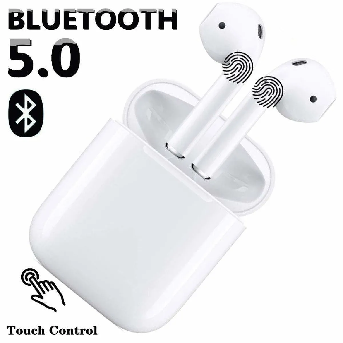 Écouteurs Bluetooth, Casque Tactile sans Fil,Binaural Couplage Automatique d'appel,Mic HD Intégré et Son 3D Stéréo, IPX5 Étanche, 24hrs Playtime, pour Android Samsung/Huawei/Phone/Airpods