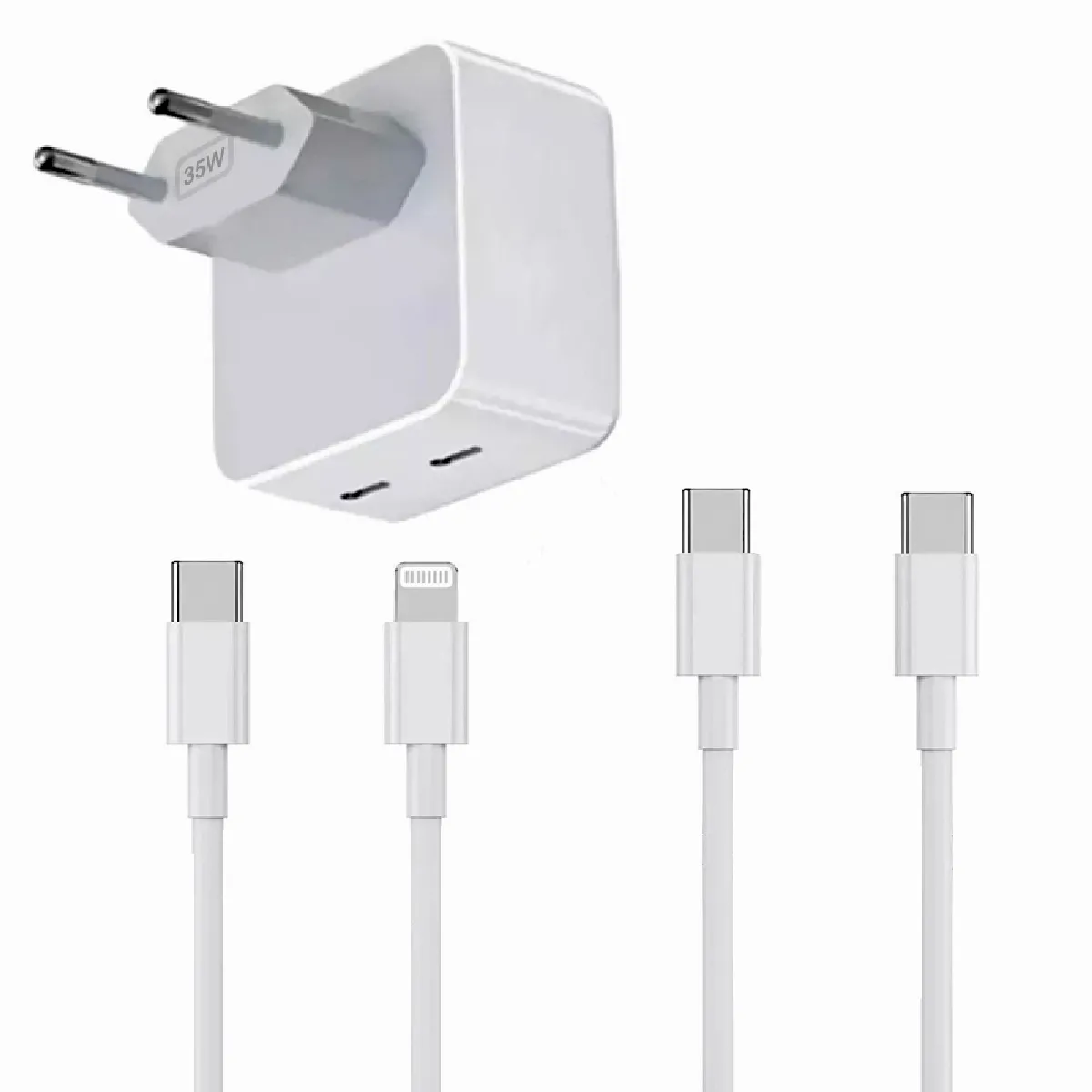 Chargeur Rapide 35W Double USB C + Câble USB C vers Lighting + Câble USB-C vers USB-C pour Oppo Reno 4 Z/iPhone 12 Mini