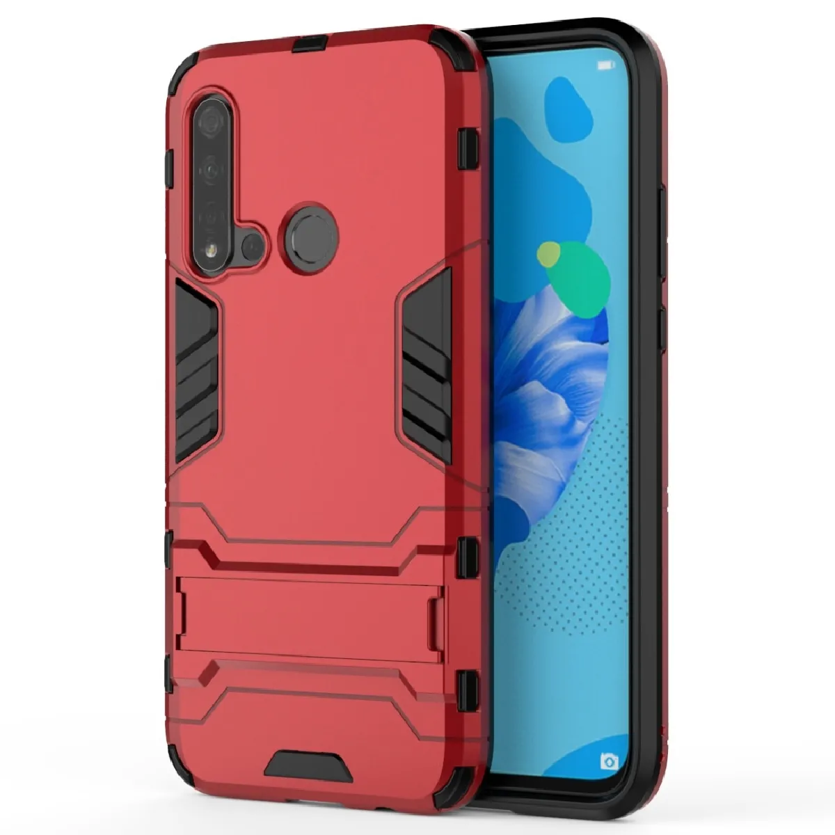 Coque PC + TPU antichoc pour Huawei P20lite 2019 / Nova5iavec support rouge