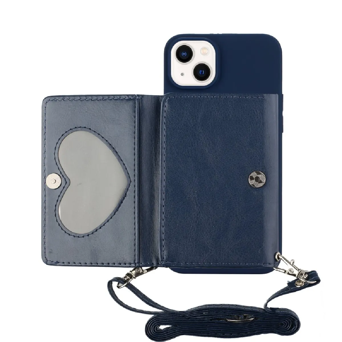 Etui en PU + TPU anti-rayures avec béquille et bandoulière pour votre iPhone 14 - bleu foncé