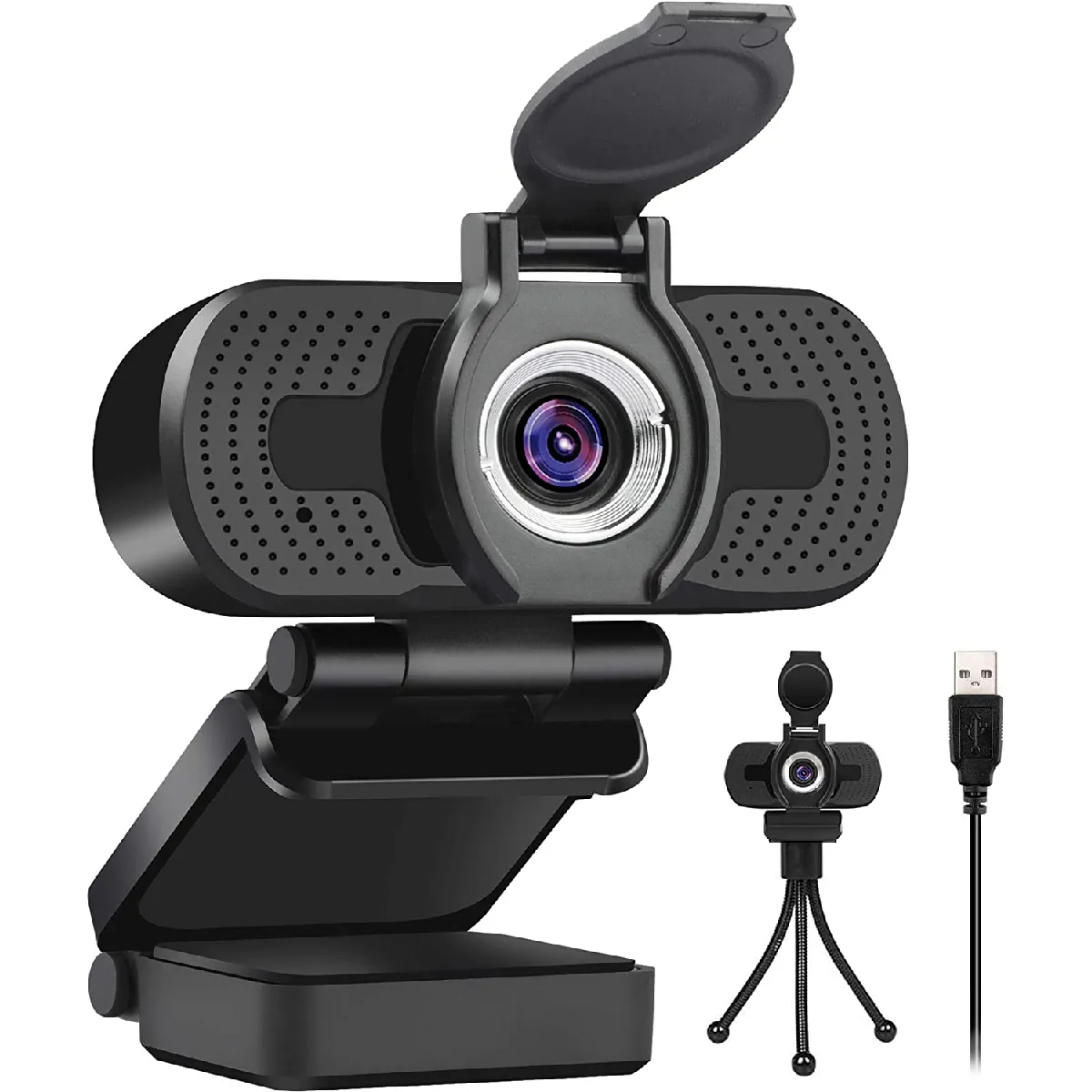Webcam Full HD 1080p, ordinateur portable PC Mac caméra de bureau pour conférence et appel vidéo, webcam Pro Stream avec appels vidéo Plug and Play, micro intégré