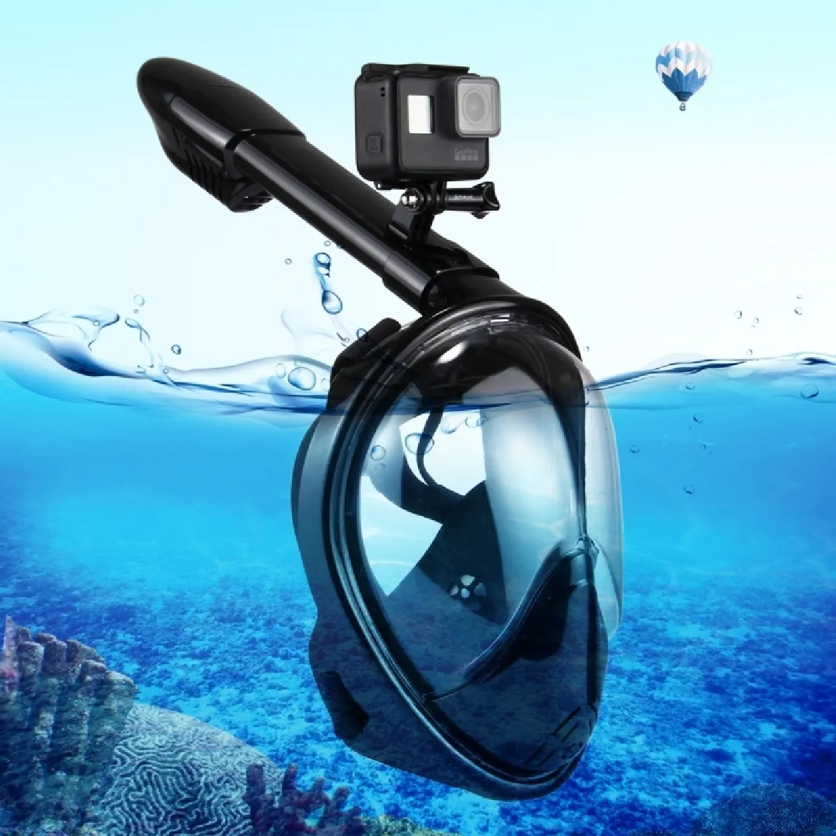 Masque de plongée noir pour GoPro HERO6 / 5/5 Session / 4 Session / 4/3 + / 3/2/1, Xiaomi et autres caméras d'action, Taille L / XL 260mm Tube Sports nautiques Équipement de complet Dry Snorkel